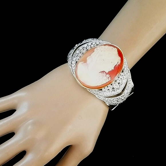 Amedeo NYC Cameo Rhinestone Gold Tone Cuff Bracelet - Picture 12 of 16